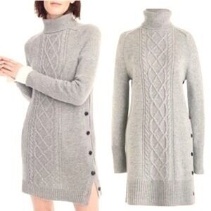 J Crew Cream Cable Knit Turtleneck Sweater Dress Button Side Wool‎ Blend Small